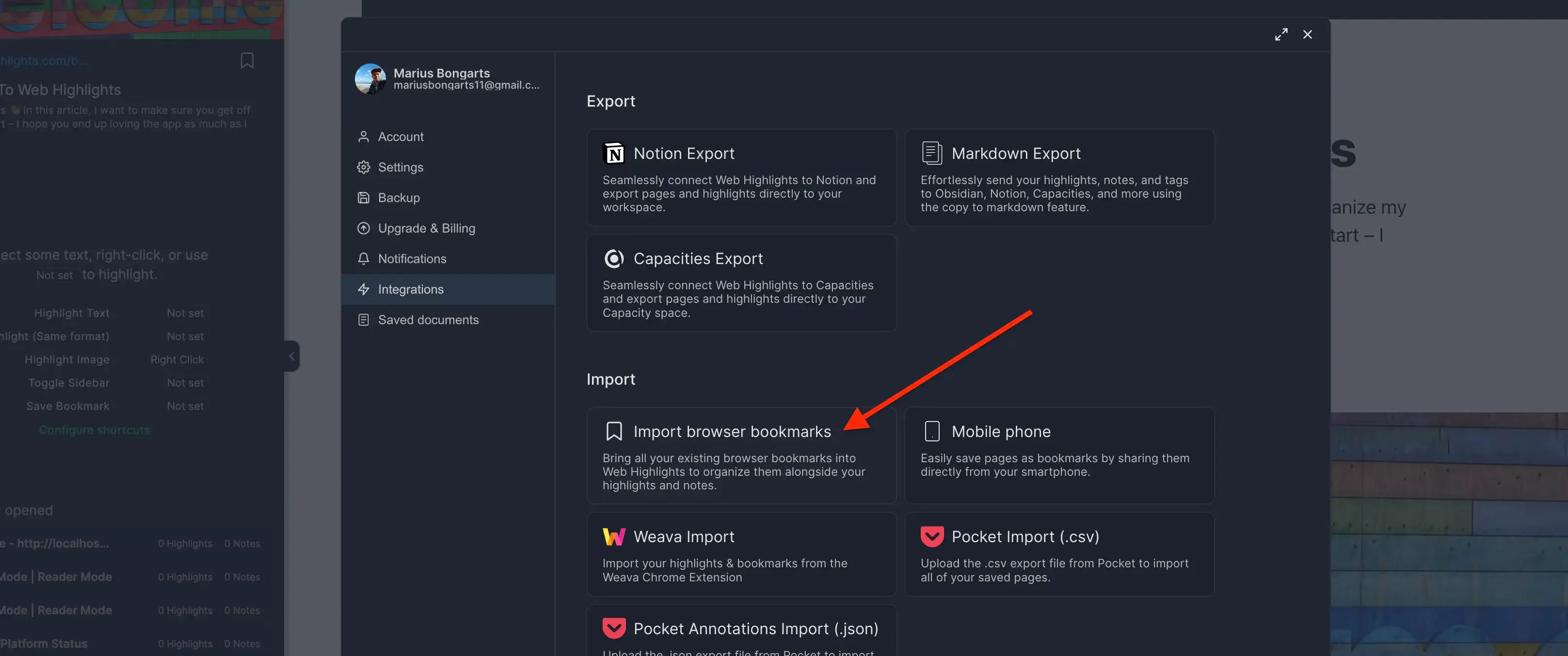 Step 3: Go to Bookmarks Import