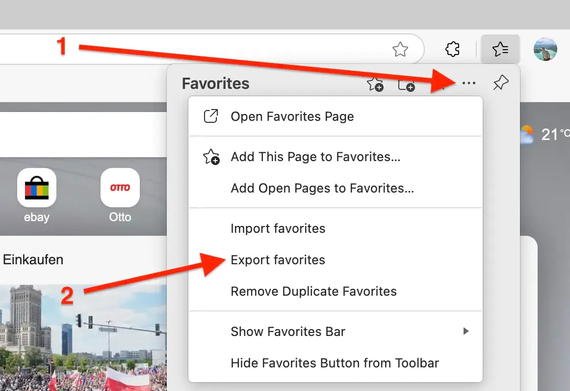 Step 4: Click three-dot menu and click Export favorites