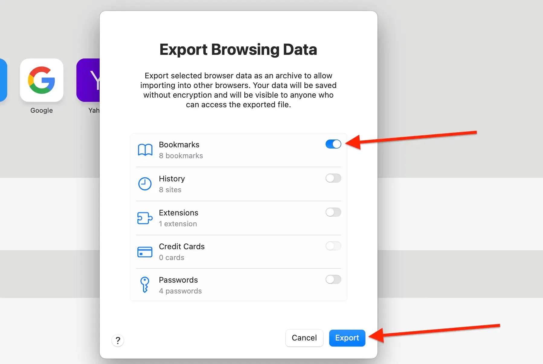 Step 3: Click File and click Export Browsing Data to File...