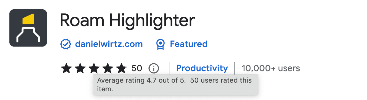 Roam-highlighter with an average rating of 4.7 out of 5 stars (50 ratings)