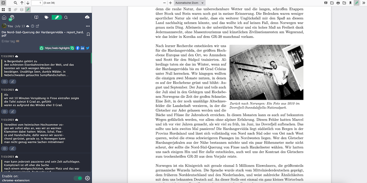 The new Web Highlights PDF Viewer: The sidebar is now integrated into the PDF viewer