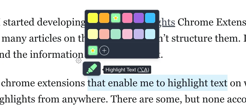 Highlight text using the popup