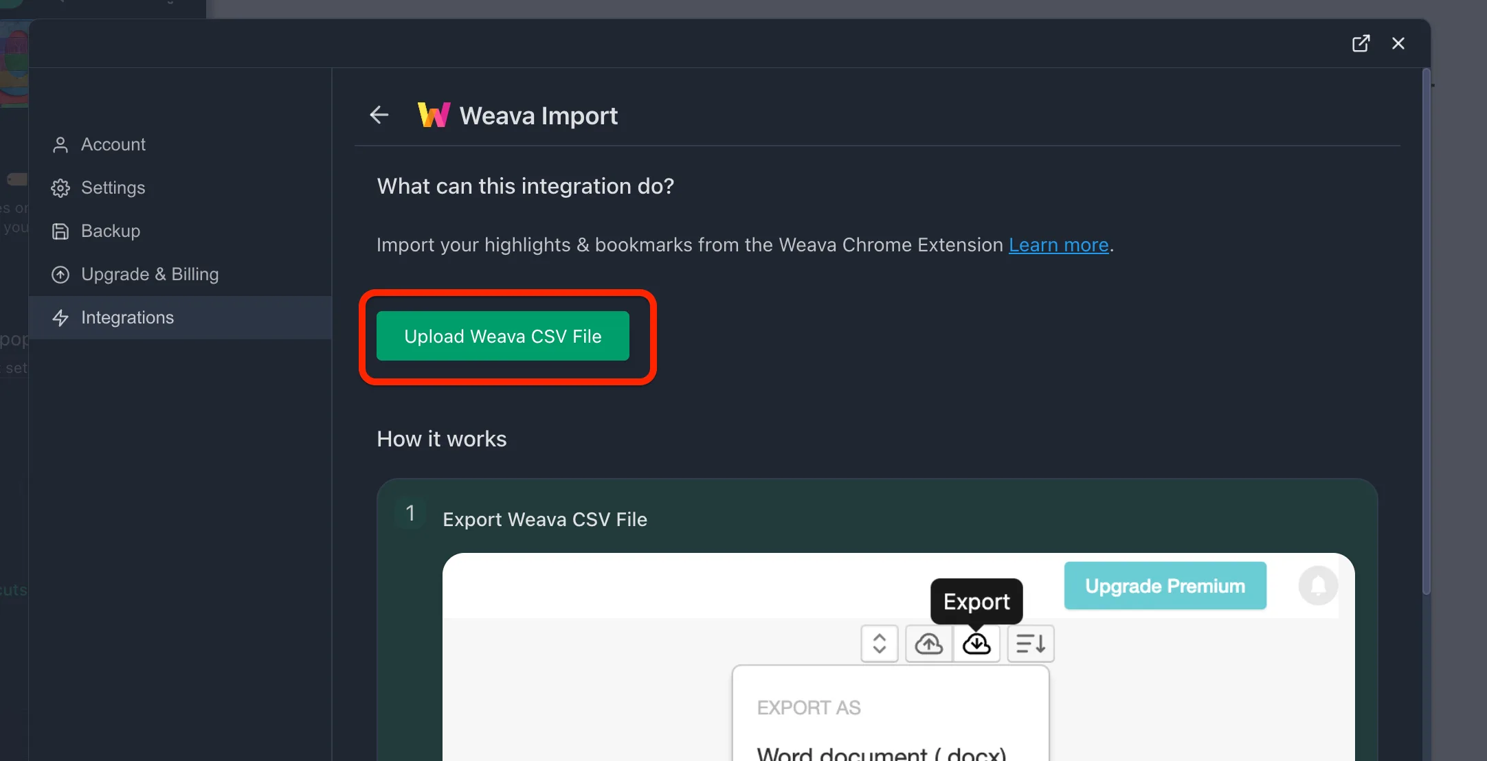Upload Weava CSV file