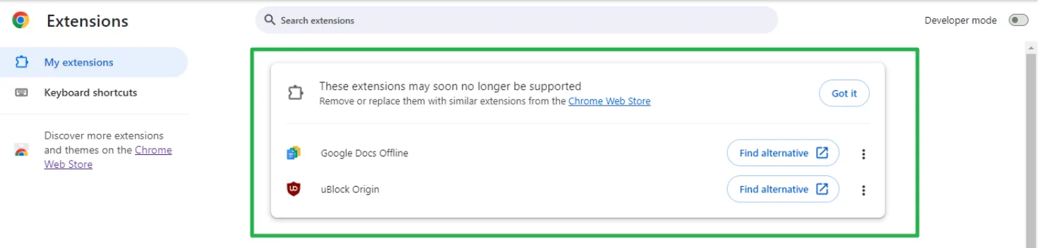These extensions may soon no longer be supported