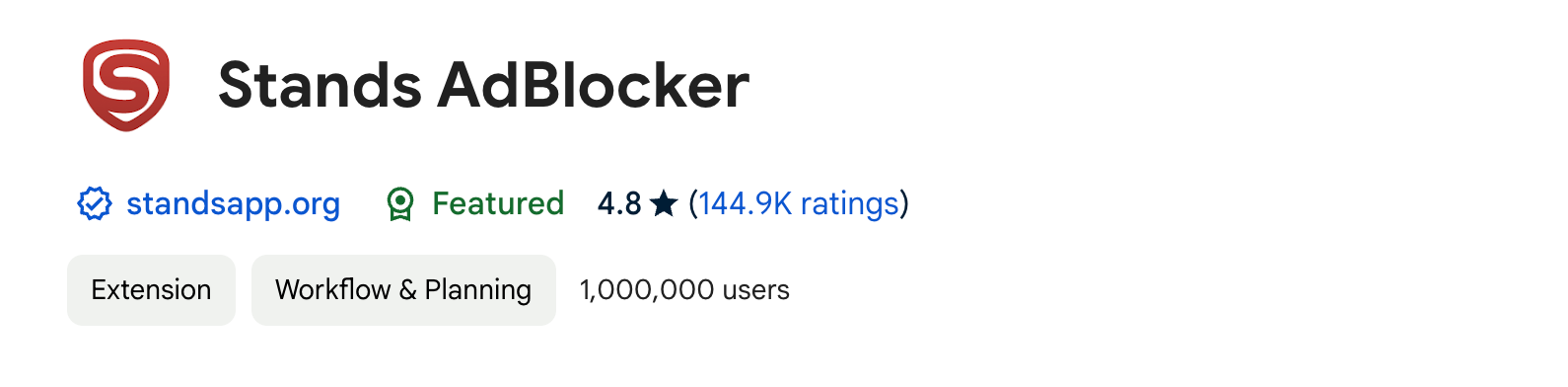 Stands AdBlocker (Rating: 4.8, Users: 1,000,000+)