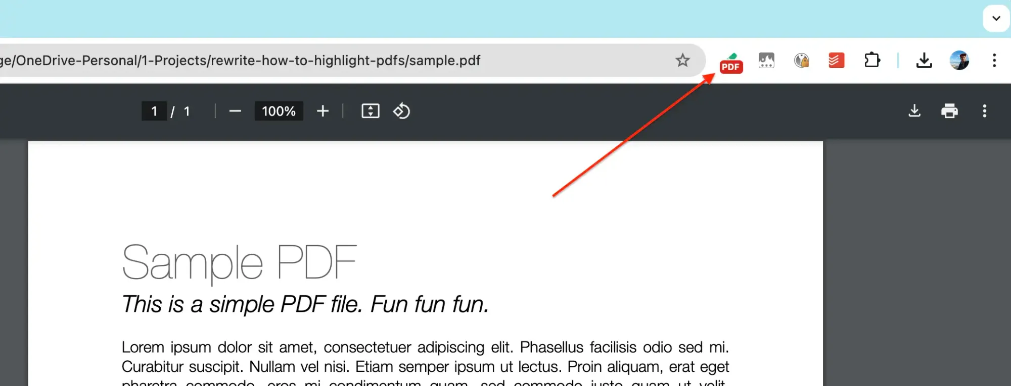 Click the Web Highlights extension icon in the toolbat