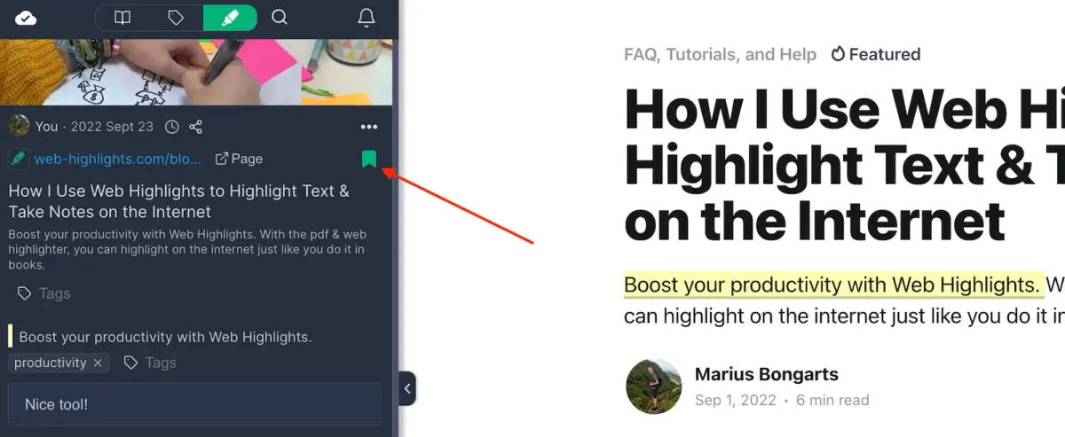 Save pages as bookmarks with Web Highlights