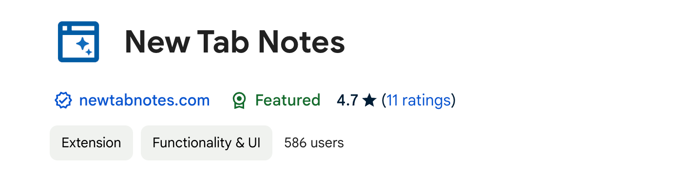 New Tab Notes Chrome Store Entry