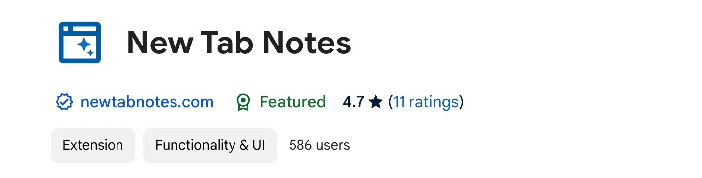 New Tab Notes Chrome Store Entry