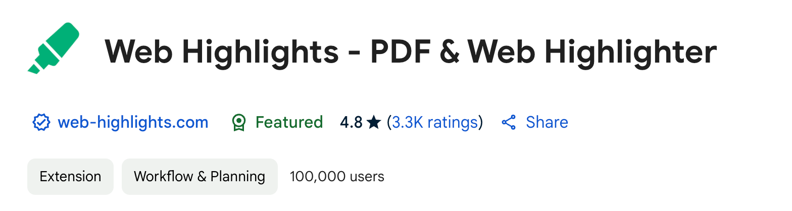 Web Highlights: 100,000 users, 4.8 average rating (3.3K ratings)