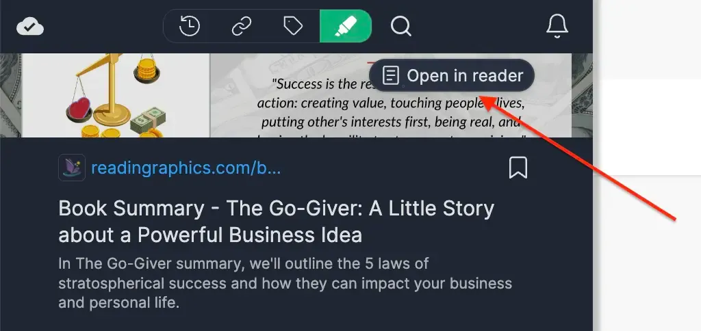 Open in reader button
