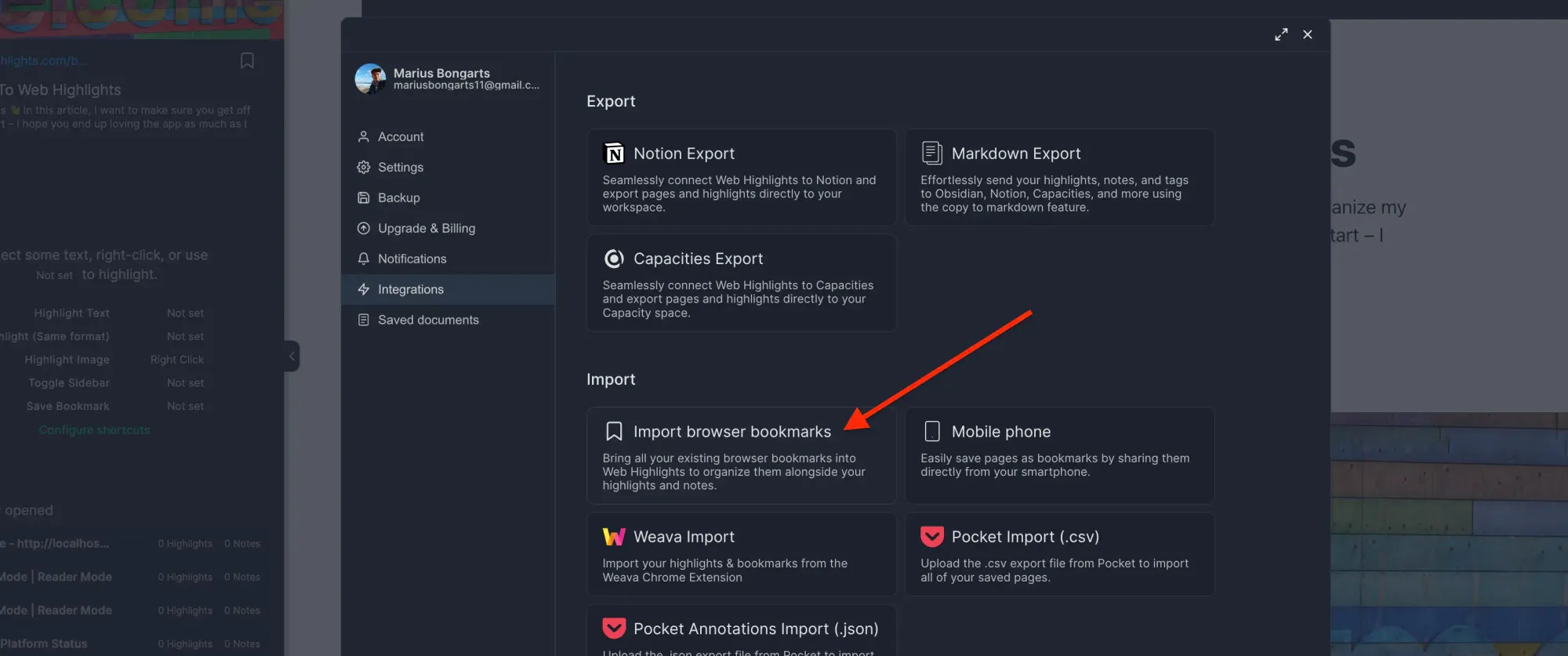 Step 3: Go to Bookmarks Import.