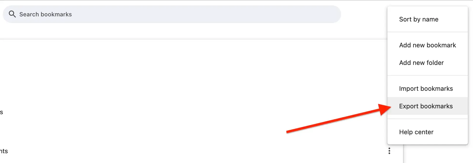 Step 5: Click Export bookmarks and save .html file to computer