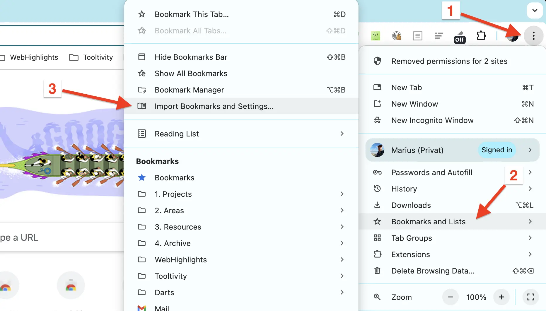 Step 1-3: Open "Import Bookmarks and Settings"