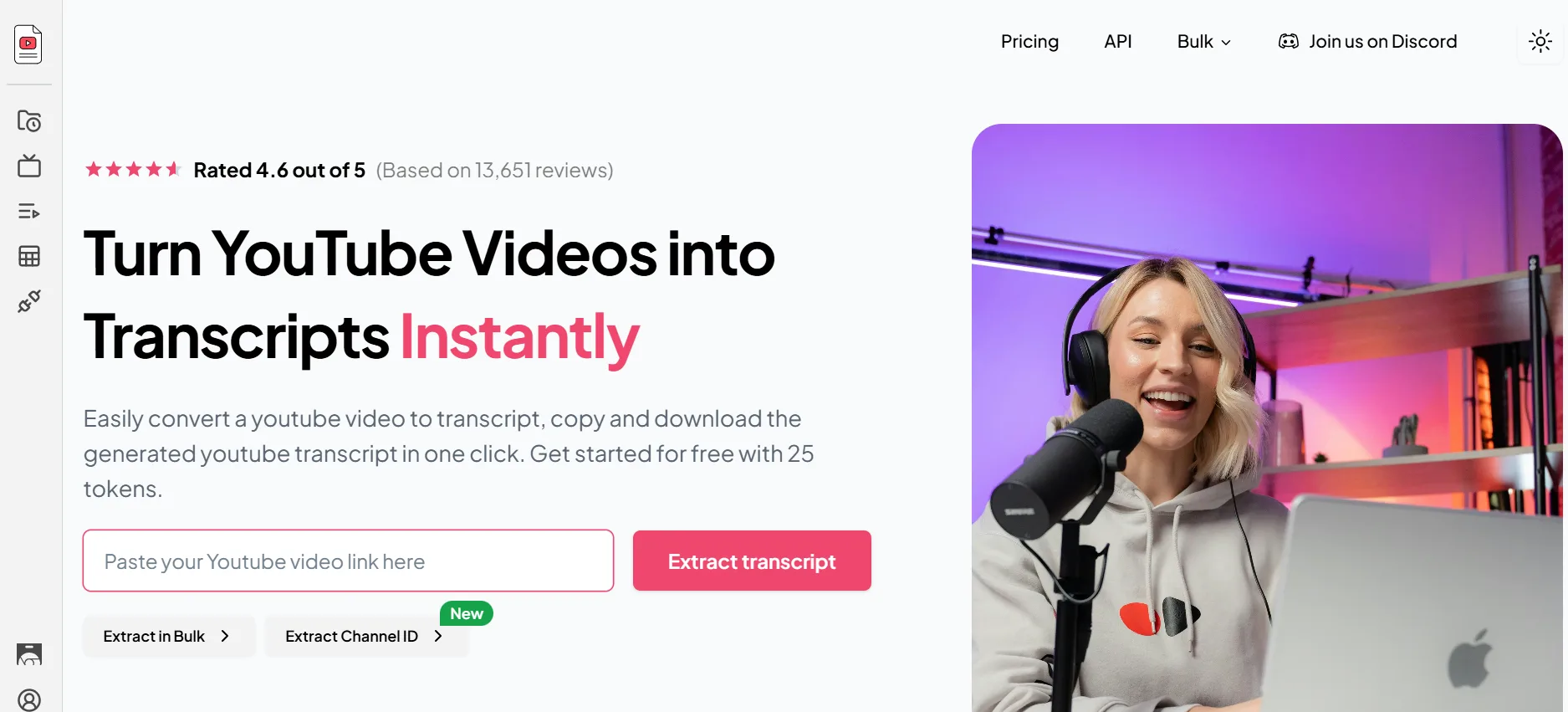YouTube-Transcript.io website