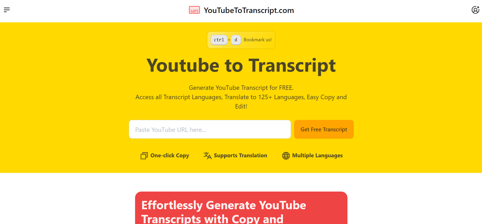 YouTubeToTranscript website 