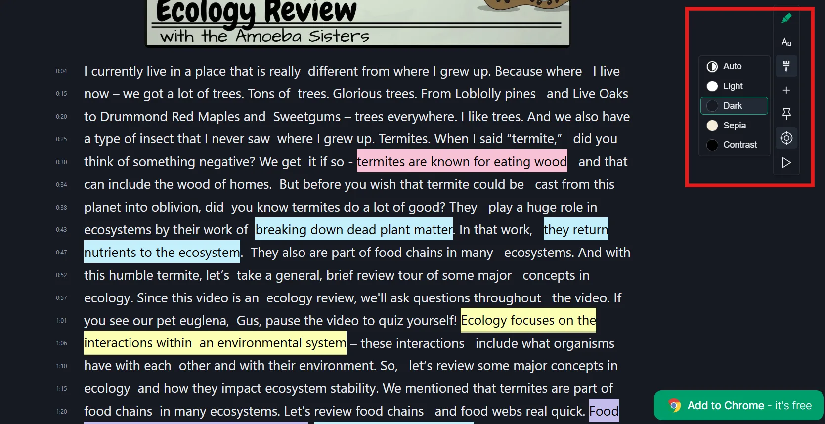 Customize the look of your YouTube transcript by adjusting background color, font sizes and page layout.