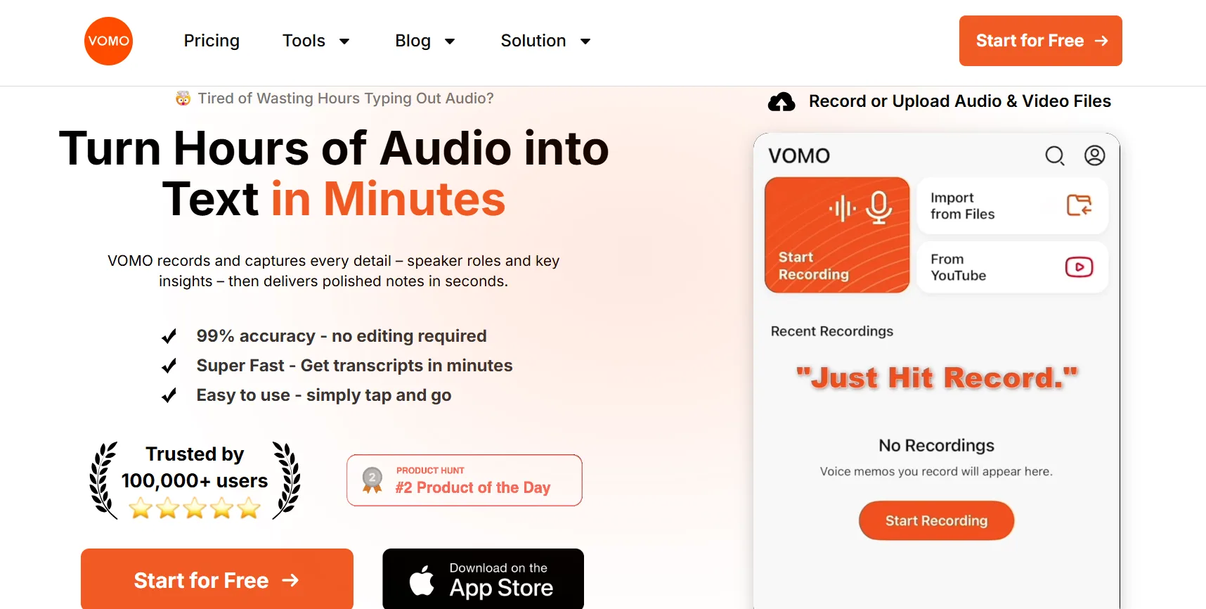 Vomo AI website