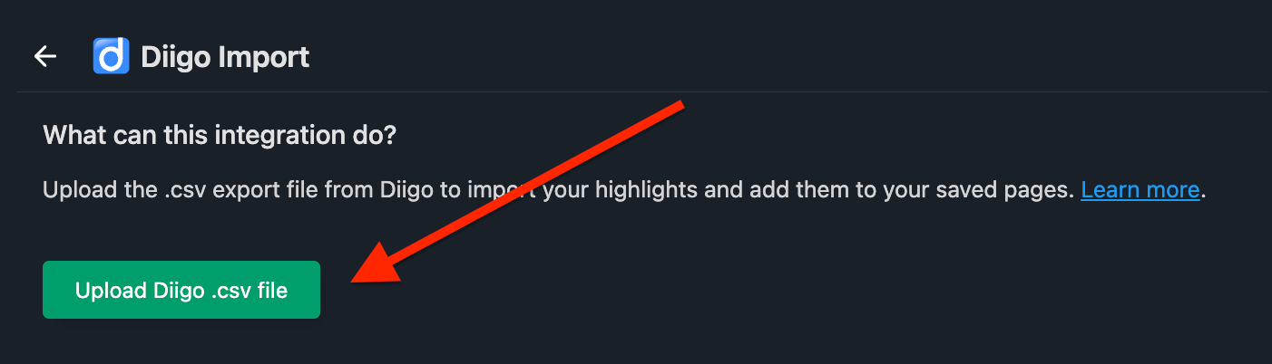Upload Diigo CSV file
