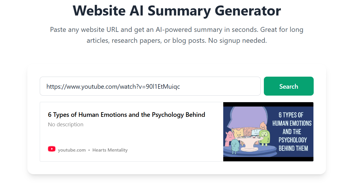 Copy and paste option to generate YouTube AI Summary in Web Highlights