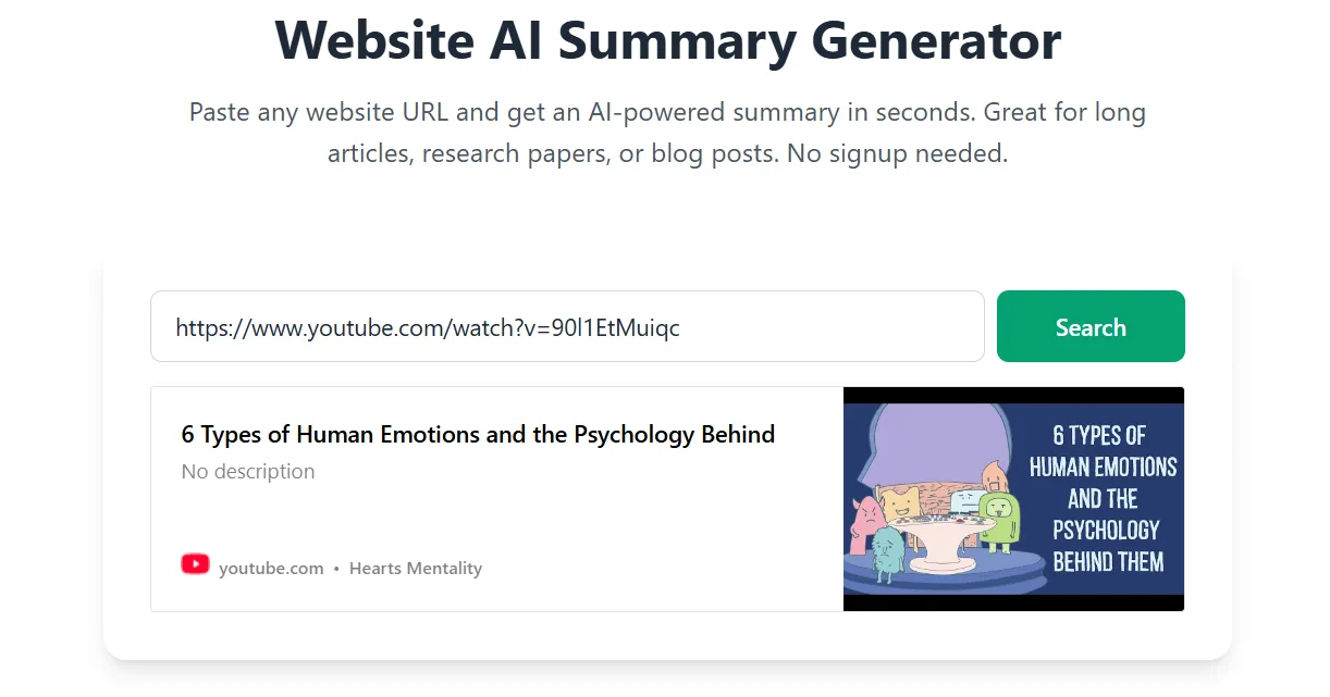 Copy and paste option to generate YouTube AI Summary in Web Highlights