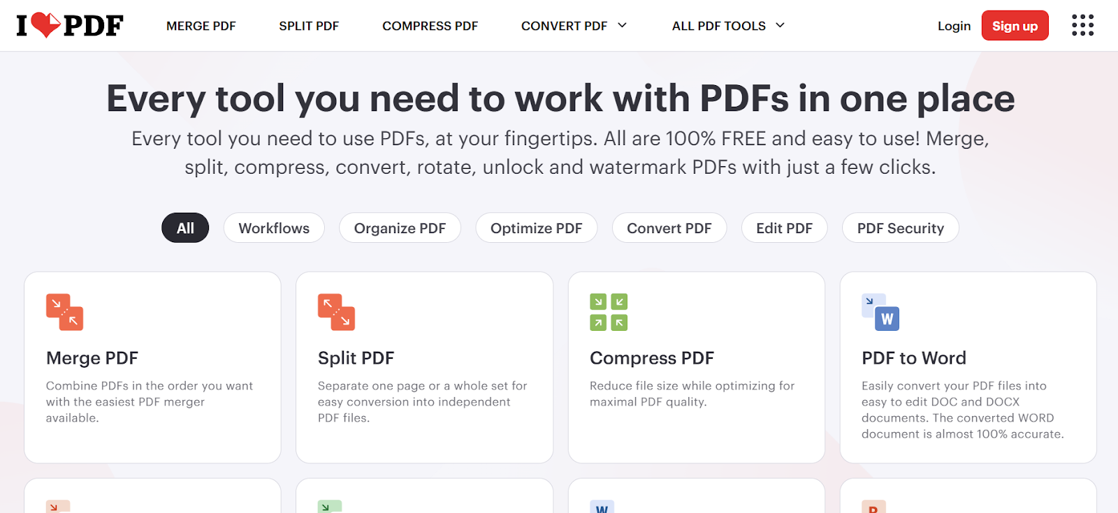iLovePDF's website