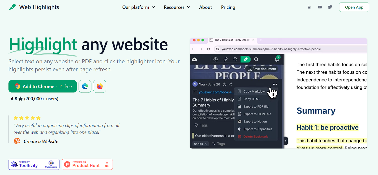 Web Highlights website