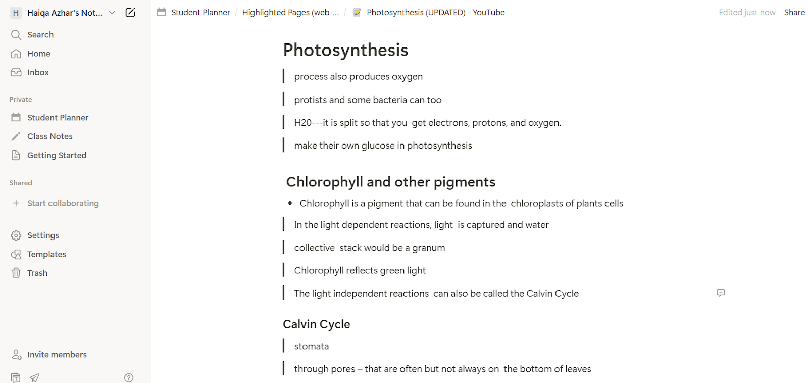 YouTube video annotations exported to Notion platform, for further use and study.