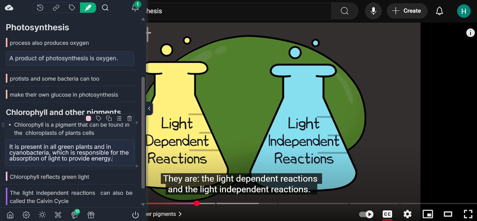 Notes added to highlights of a YouTube video in Web Highlights, capturing the context of key moments