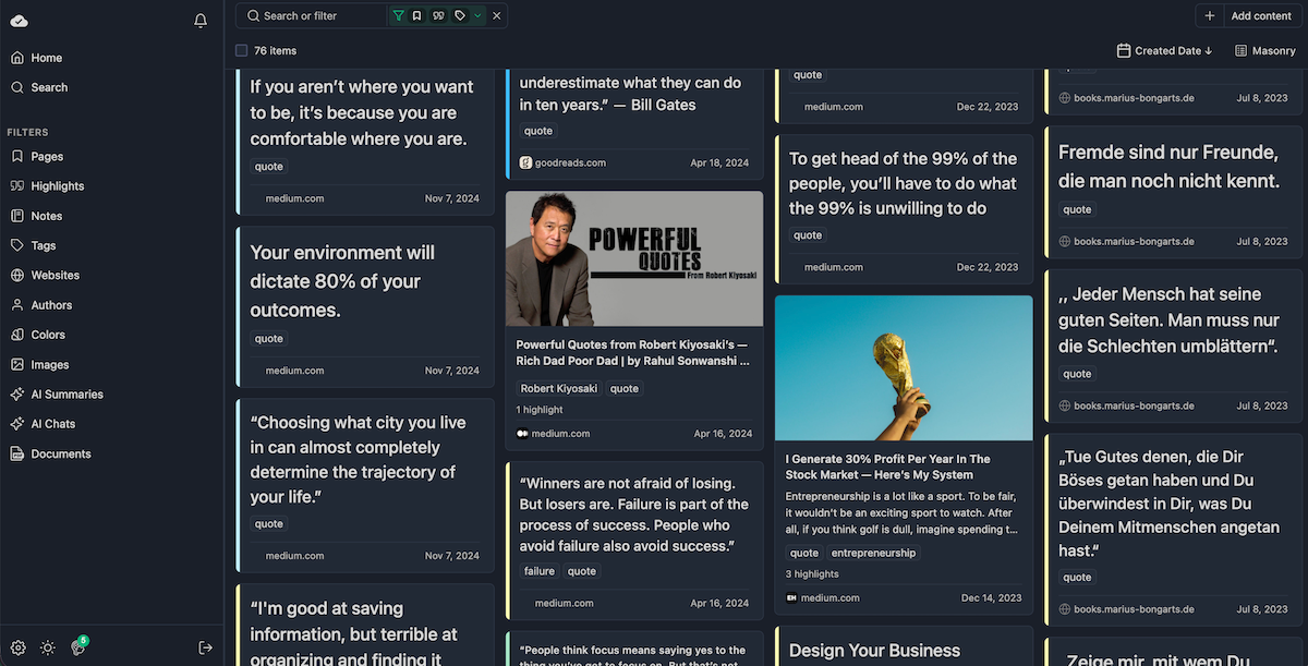Web Highlights Dashboard