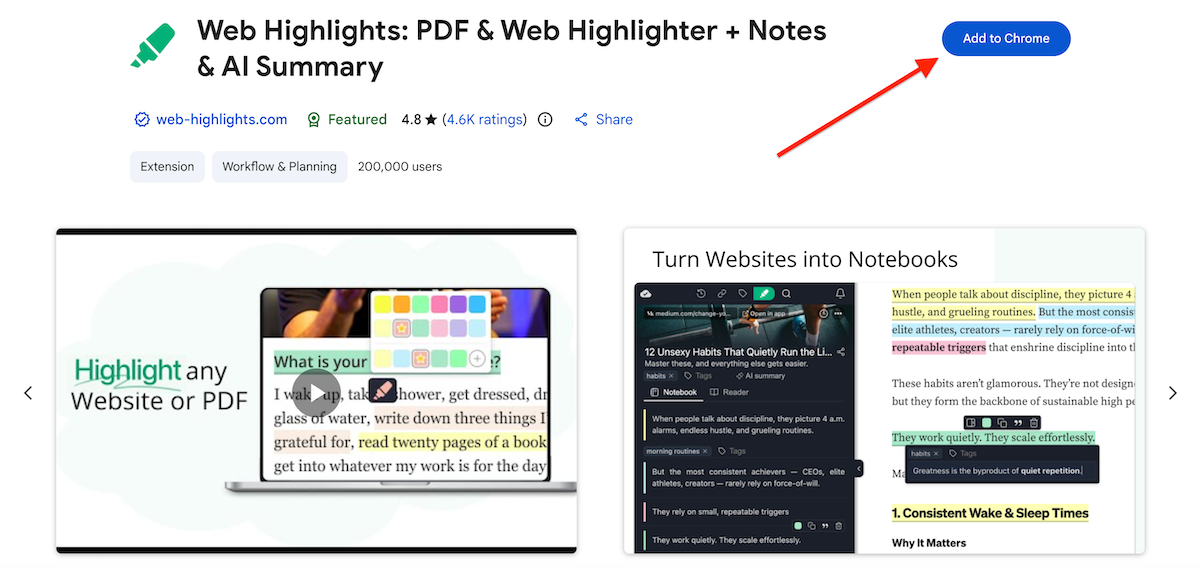 Install Web Highlights on Chrome