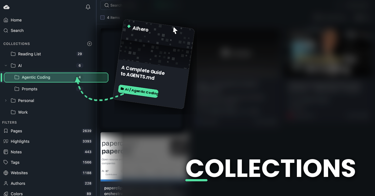Drag & Drop collections to the new collections tree in the Sidebar of Web Highlights