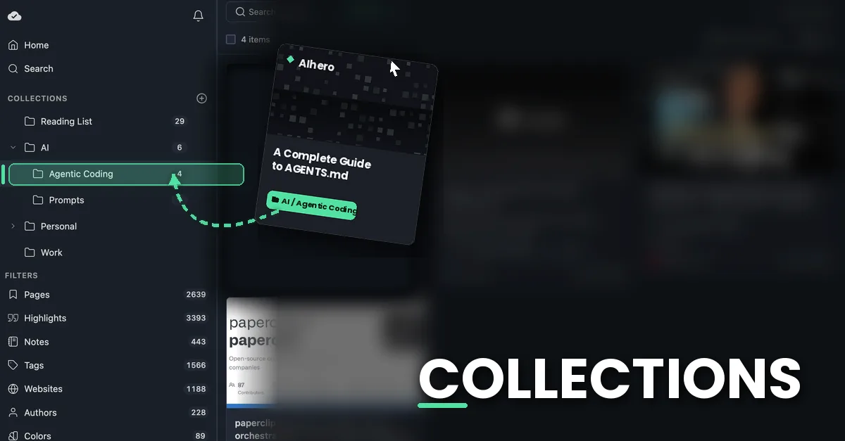 Drag & Drop collections to the new collections tree in the Sidebar of Web Highlights