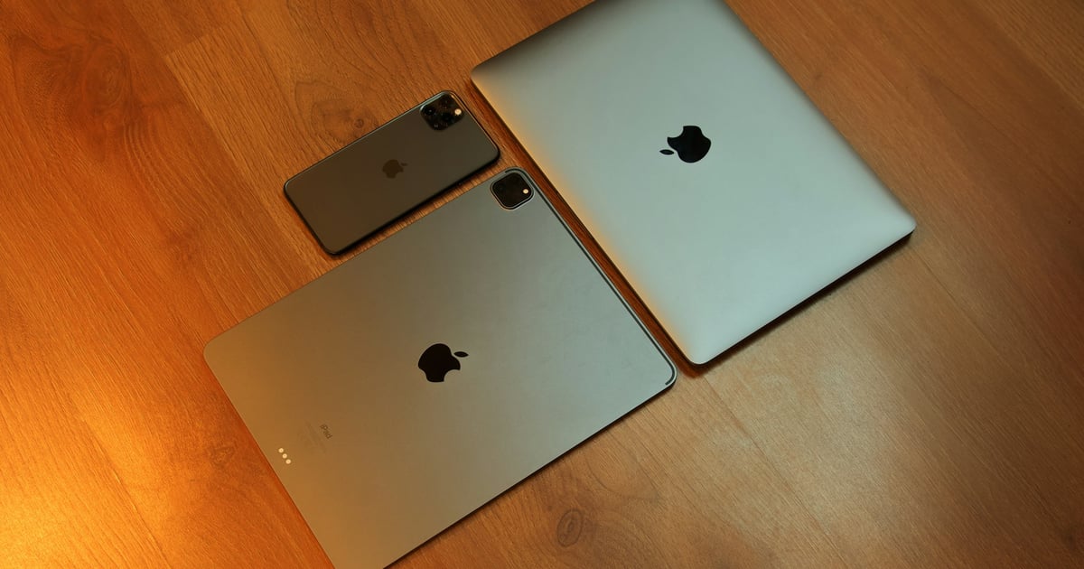 Iphone, Macbook and iPad on floor