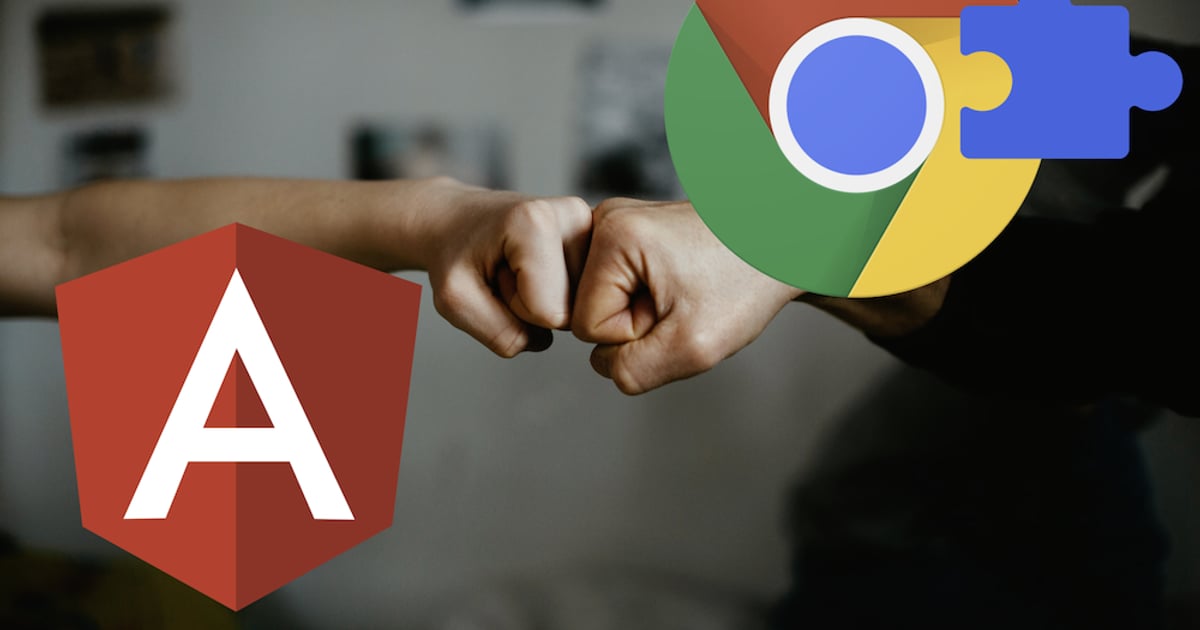 How to Build a Chrome Extension Using Angular: Handshake with fists - Left shows Angular logo, right side shows Chrom Logo