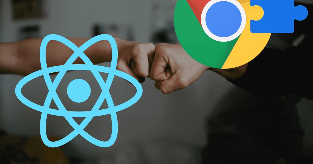 Handshake with fists - Left shows React logo, right side shows Chrome extension Logo