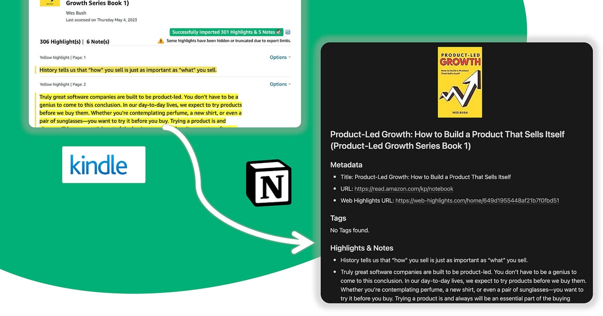 Export Kindle highlights & notes to Notion with the PDF & Web Highlighter Chrome Extension