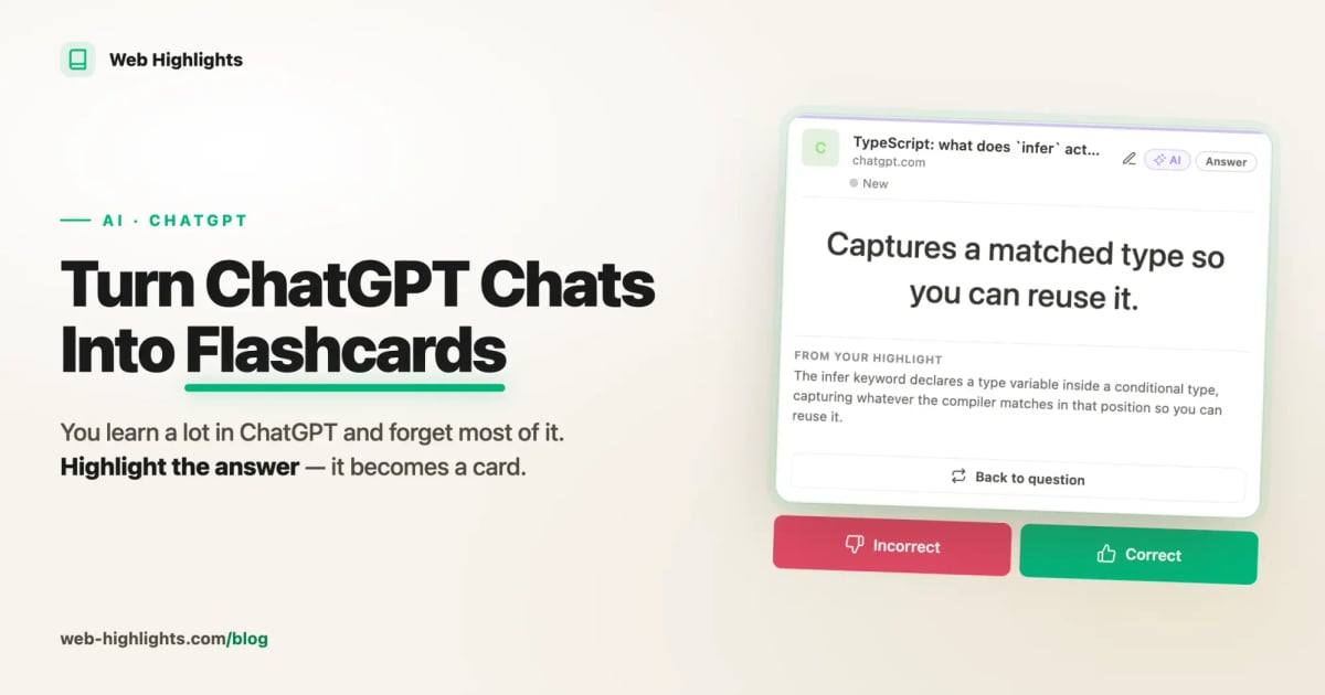 Turn ChatGPT Chats Into Flashcards - Showing the flashcard learning session of Web Highlights
