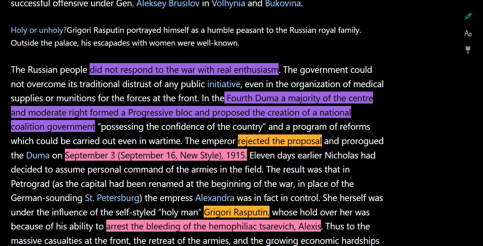 Reader mode in Web Highlights to adjust font size, spacing and add highlights