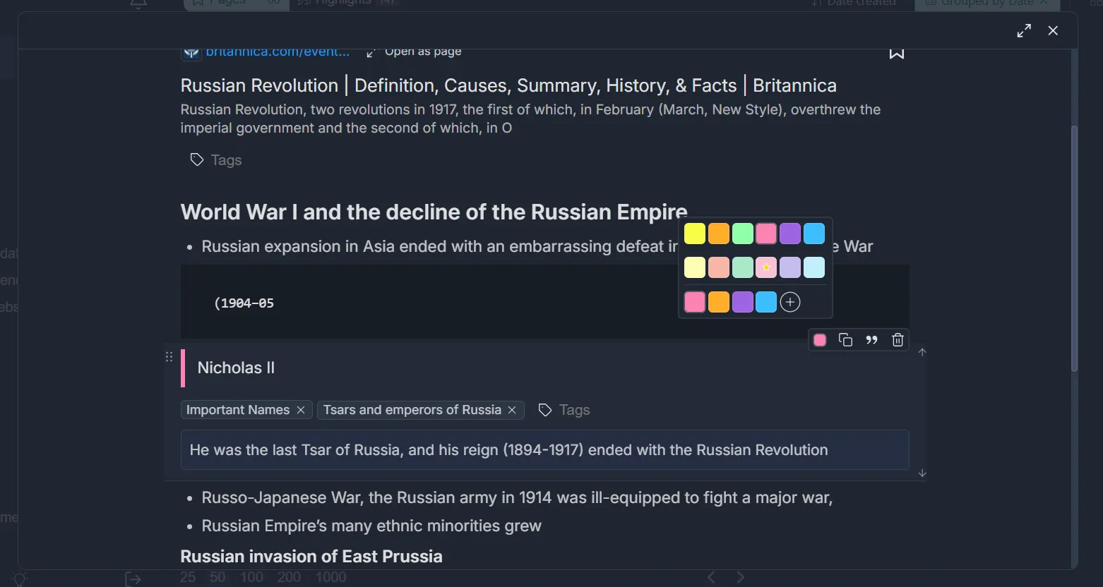 Add tags and color code highlights through web app or on webpage