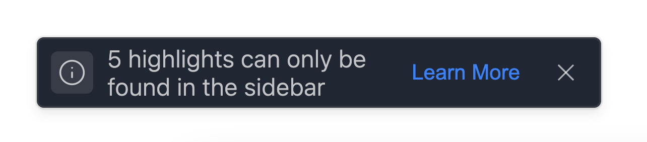 Screenshot: "5 highlights can only be found in the sidebar" Caption: "Highlights can not always be displayed on the page"
