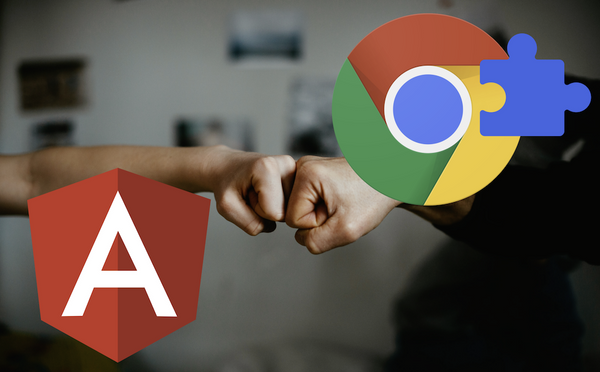 How to Build a Chrome Extension Using Angular: Handshake with fists - Left shows Angular logo, right side shows Chrom Logo