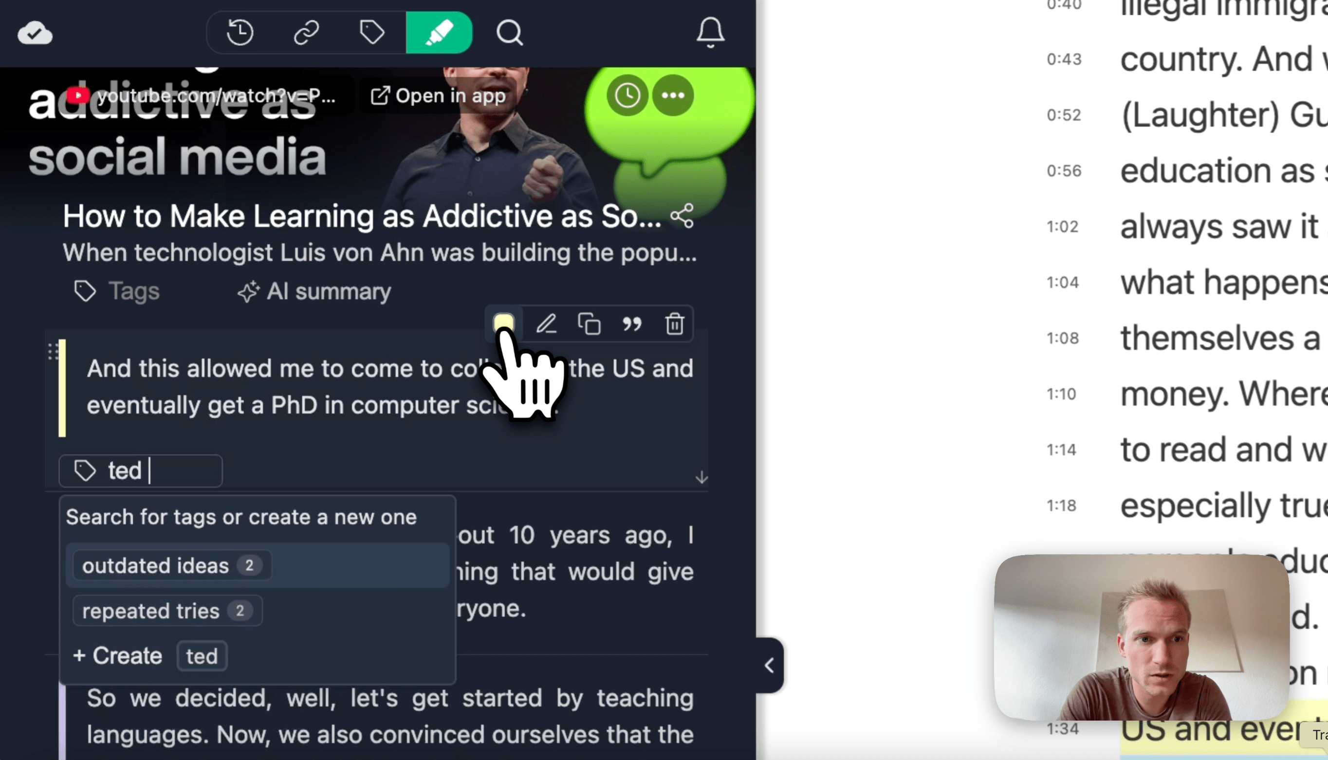 Sidebar with Highlights & Tags