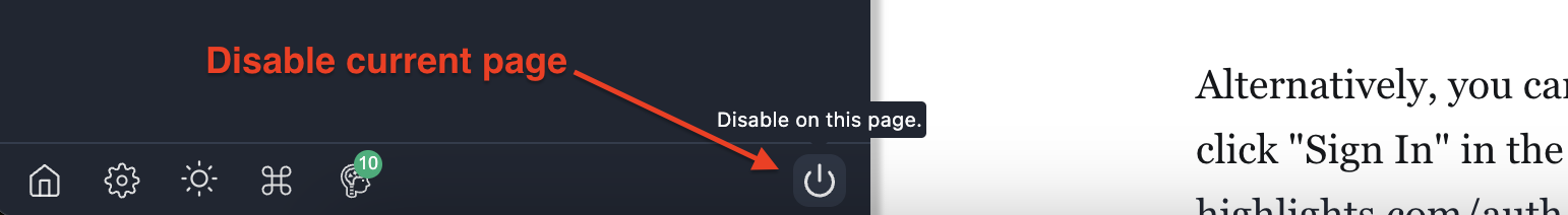 Disable Web Highlights on a website