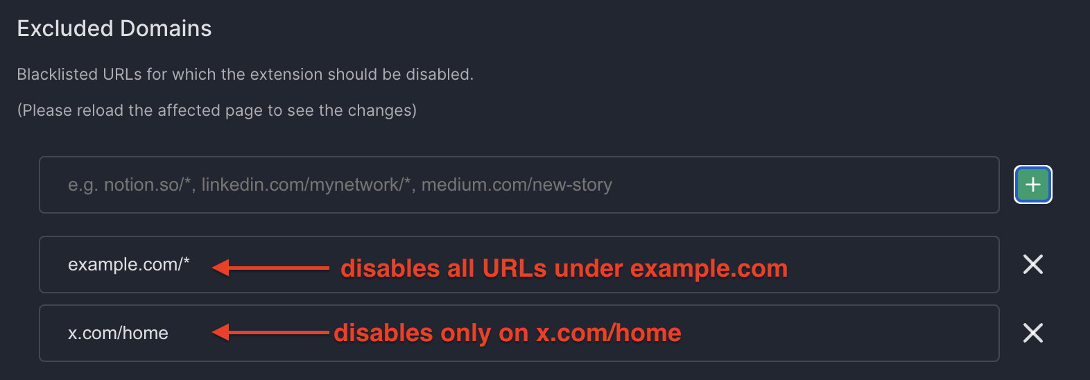 Excluded Domains list