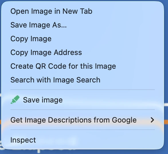 Chrome's right-click menu with the Web Highlights "Save image" entry