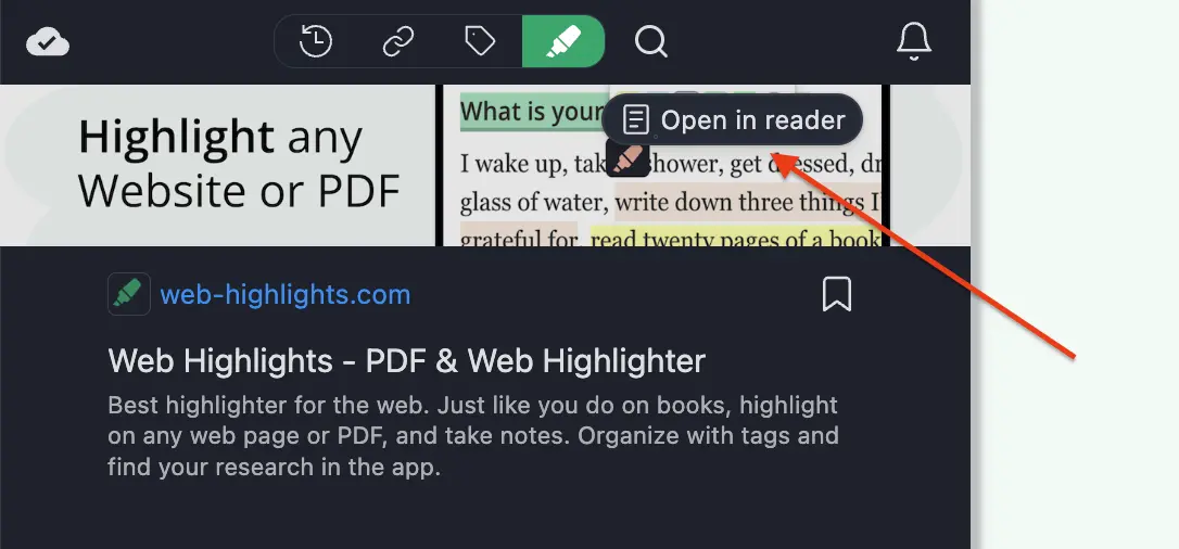 Open in reader button