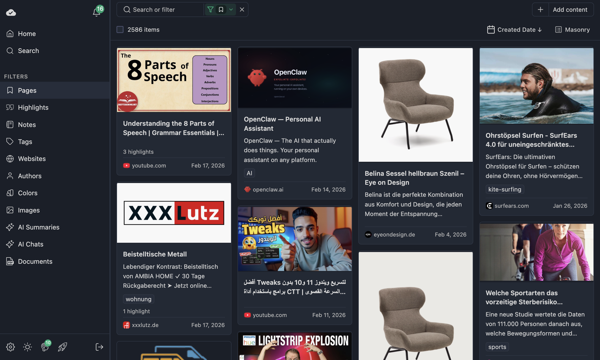 Pages in Masonry view