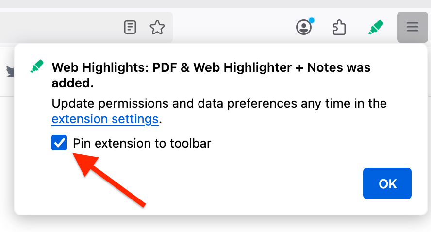 Pin Edge extension to toolbar