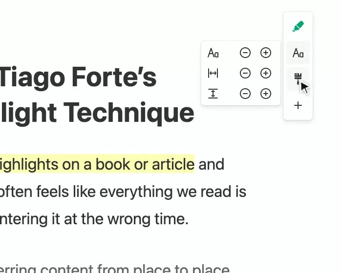 Reader text controls: font size, width and line height